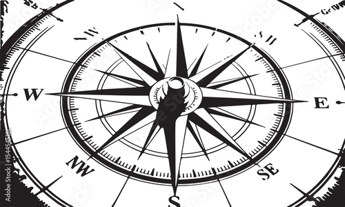 Vintage compass rose illustration black and white