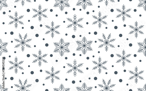 seamless monochrome winter pattern with hand-drawn snowflakes and dots, perfect for holiday wrapping paper and festive decor