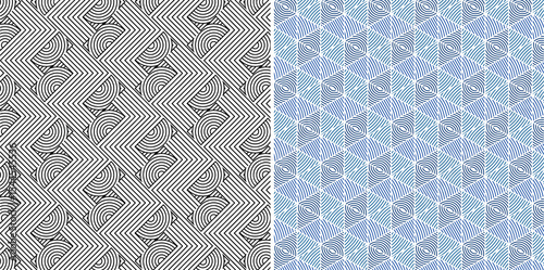 Seamless Black and White Geometric Line Pattern – Optical Abstract Background Set. Editable