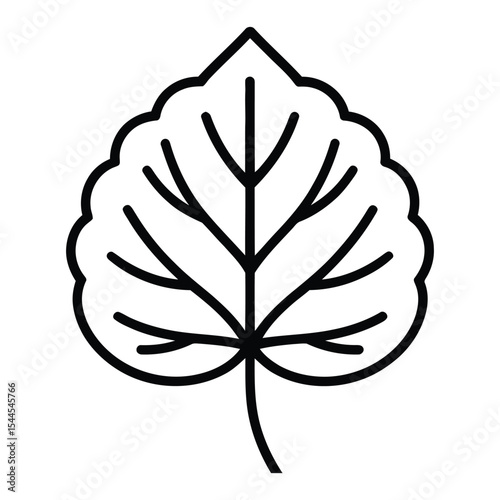 Aspen Leaf Icon, Vector, Illustration, Outline, Line Art, Silhouette, Logo, White Background.