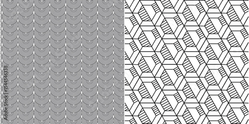 Seamless Black and White Geometric Line Pattern – Optical Abstract Background Set. Editable