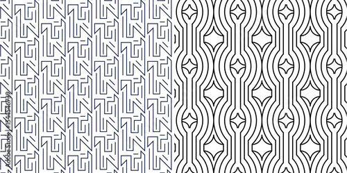 Seamless Black and White Geometric Line Pattern – Optical Abstract Background Set. Editable