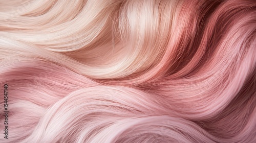 Close up of flowing pink and blonde hair with soft waves and subtle color gradients in the light