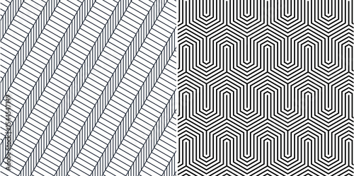 Seamless Black and White Geometric Line Pattern – Optical Abstract Background Set. Editable