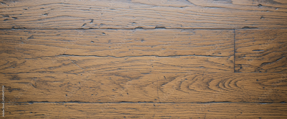 Fototapeta premium Rough surface filled with fiber streaks and scratch trails builds the authentic character of well-worn plank flooring.