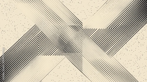 Abstract diagonal lines pattern with intersecting bands and speckled background in monochrome style