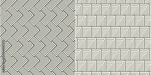 Seamless Black and White Geometric Line Pattern – Optical Abstract Background Set. Editable