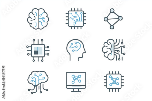 Ai and neural network icons representing brain and technology concepts