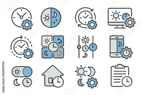 Day and night time management icons for apps and devices