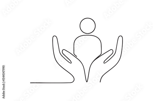 Hands holding person continuous one line drawing minimalism design