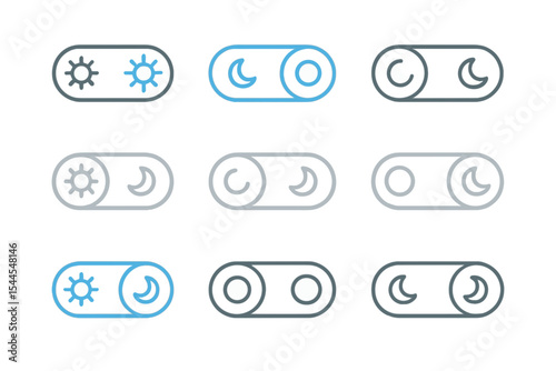 Toggle switches for day and night mode on dark background