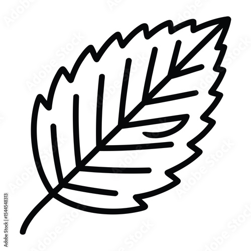 Elm Leaf Icon, Vector, Illustration, Outline, Line Art, Silhouette, Logo, White Background.