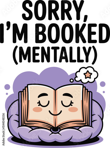 Mentally Booked Cute Book Character Illustration