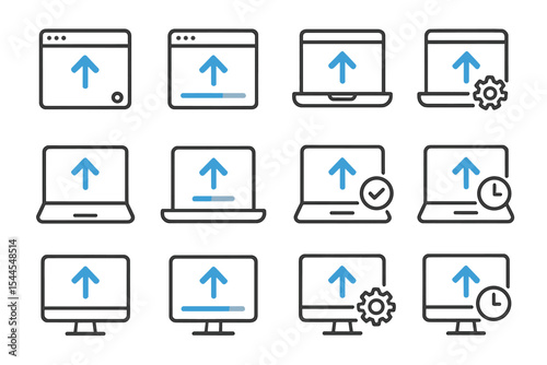 Digital upload icons on gradient background in grid layout
