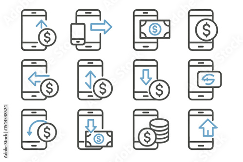 Mobile payment icons: digital currency and transaction symbols