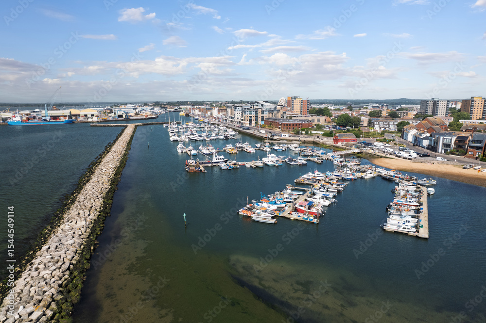 Fototapeta premium Aerial View of Poole Quay Harbourfront in Dorset, UK