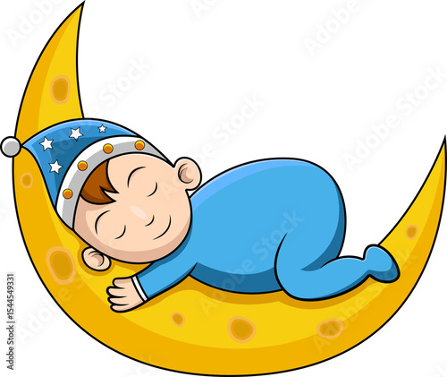 A cute baby sleeping on the moon