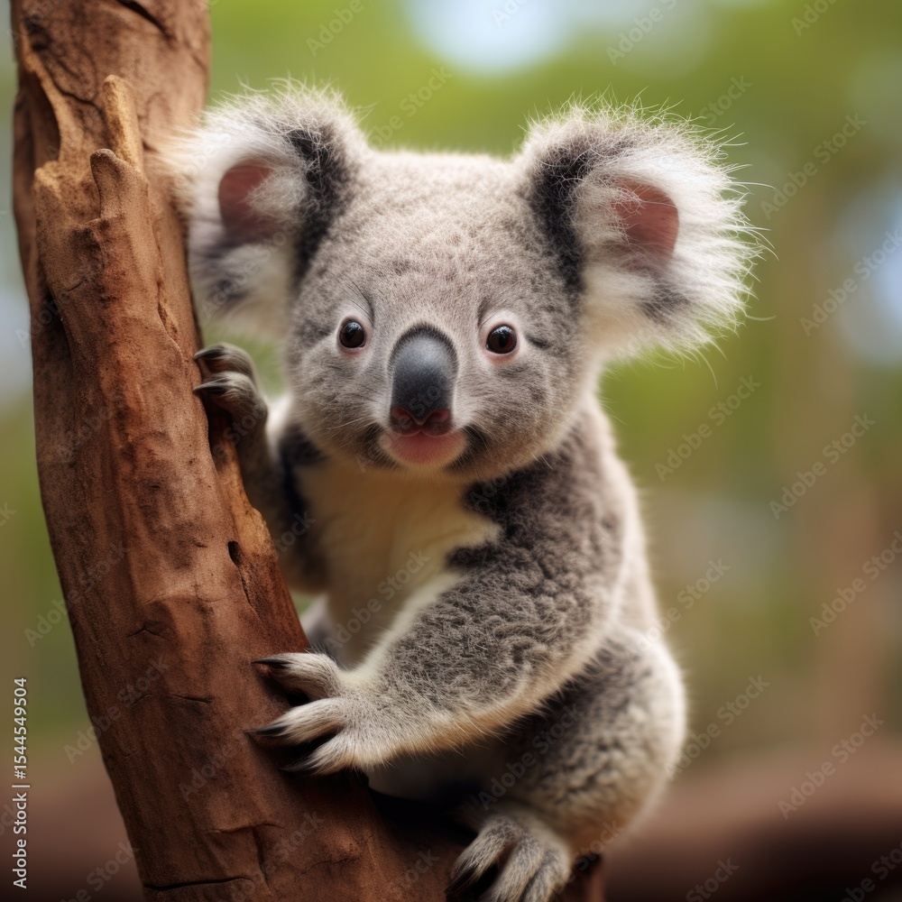Naklejka premium cuties funny animal theme, portrait of a cute koala posed against background, exuding charm and creativity. Perfect for themes of fashion, creativity, and unique concepts.
