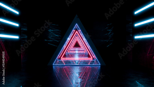 3D rendering, abstract background with blue and pink neon