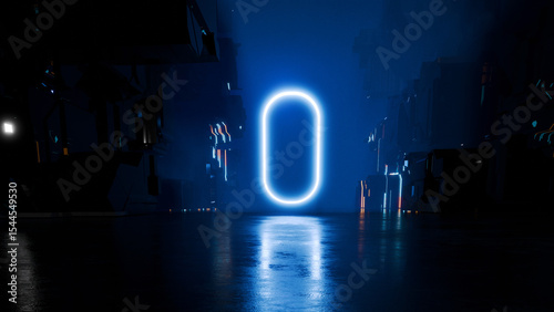 3D rendering, abstract background with blue neon