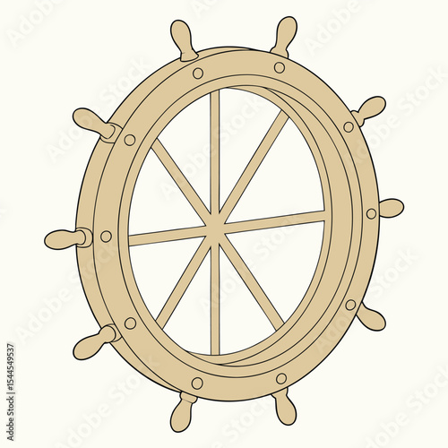 Nautical wooden ship wheel isolated on white background for maritime theme