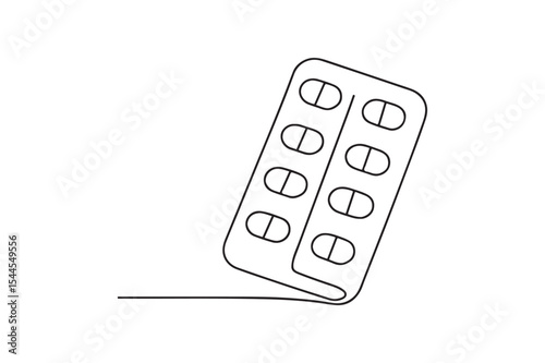 Pills blister pack continuous one line drawing minimalism design