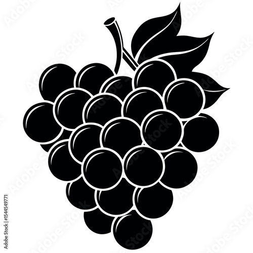 Black silhouette grape bunch isolated on white background