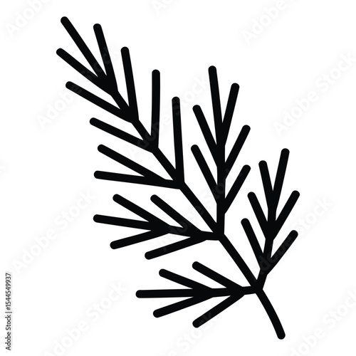 Juniper Leaf Icon, Vector, Illustration, Outline, Line Art, Silhouette, Logo, White Background.