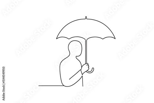 Umbrella over person continuous one line drawing minimalism design