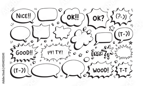 Collection of hand drawn comic speech bubbles