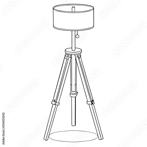 Minimalist outline drawing of a tripod floor lamp for interior design illustrations
