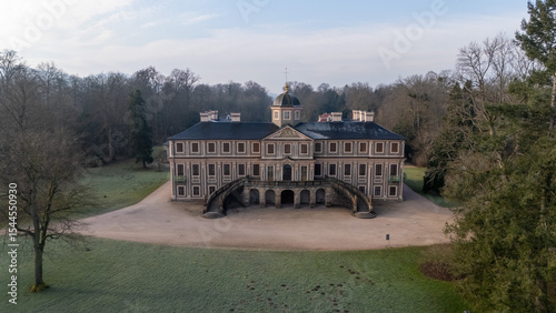 Aerial View of Grand Historic Mansion of Schloss Favorite in Rastatt, Germany