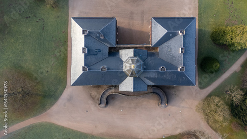 Aerial View of Symmetrical Historic Building of Schloss Favorite in Rastatt