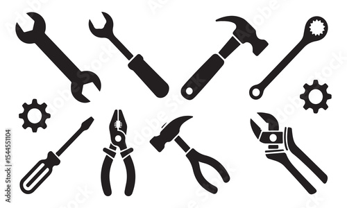 Collection of black and white tool icons