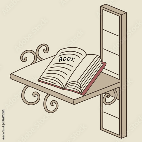 Open book on decorative shelf vector illustration calm colors