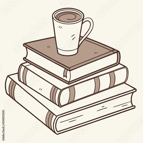 Stack of books with coffee cup illustration study time aesthetic design