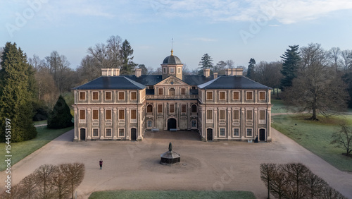 Aerial View of Historic Mansion Schloss Favorite with Symmetrical Architecture
