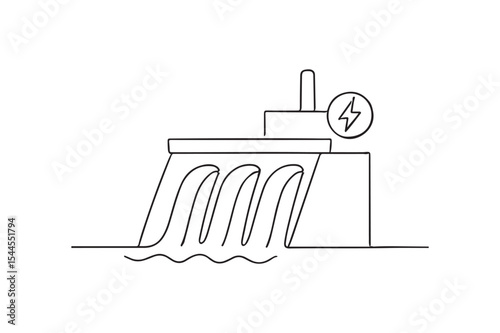 Hydro power plant continuous one line drawing minimalism design