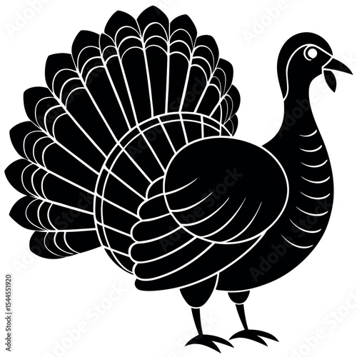 Black silhouette turkey illustration isolated on white background