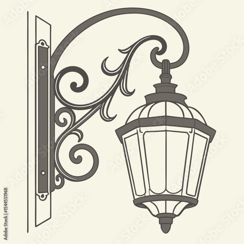 Ornamental iron street lamp vector illustration on beige background