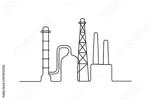 Oil refinery continuous one line drawing minimalism design