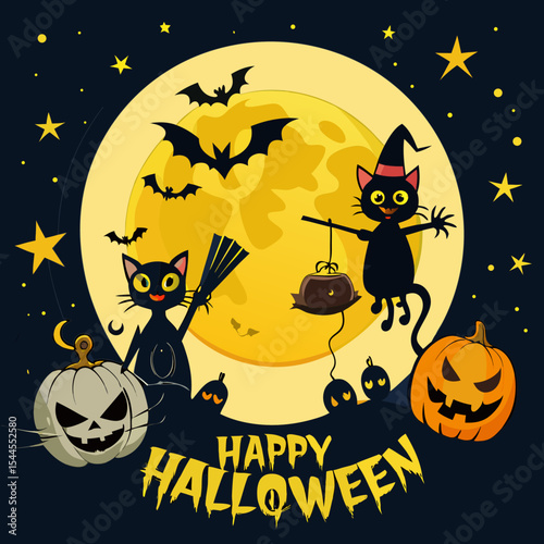halloween background with pumpkin and bats