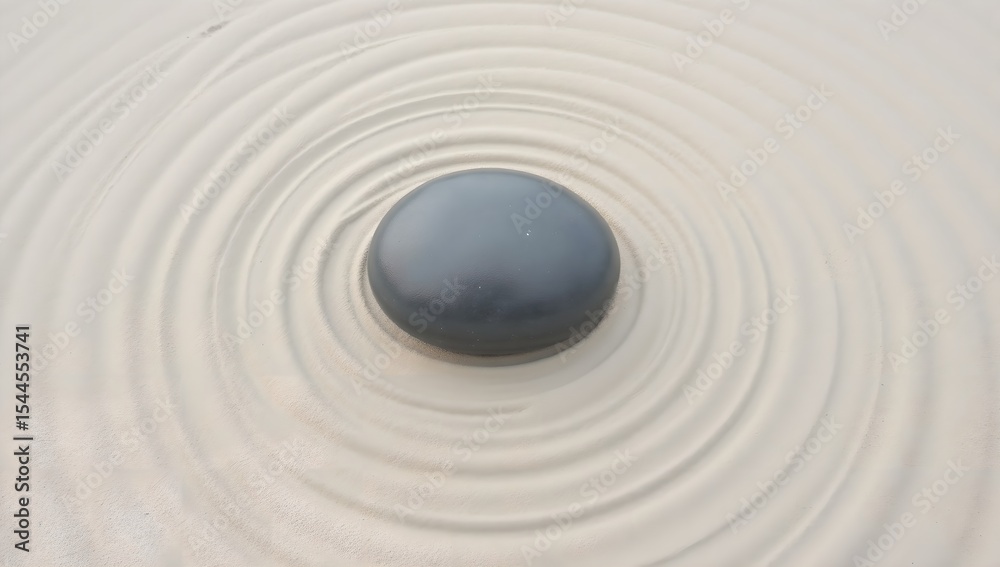 Naklejka premium Stone in raked sand, tranquil Zen garden scene
