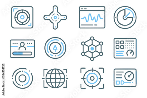 Futuristic blue neon interface elements on a dark background