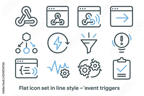 Event trigger icons set with blue highlights in line style