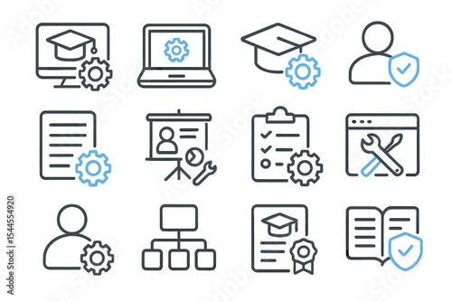 Educational technology icons with laptop and tools for online learning