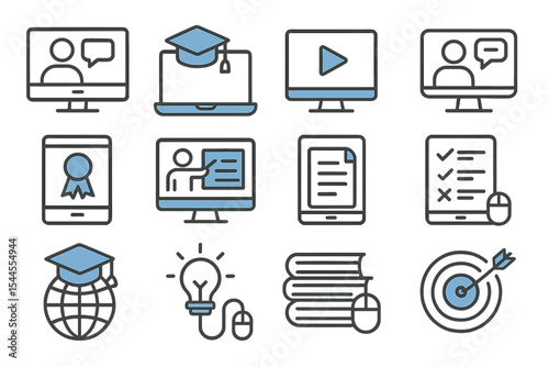 Online education icons for learning and certification