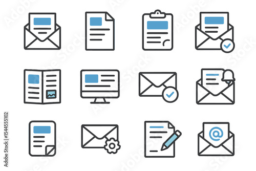 Email and document icons in blue and gray background