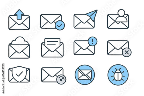 Email icons including inbox, sent, spam, alert, attachments, and more