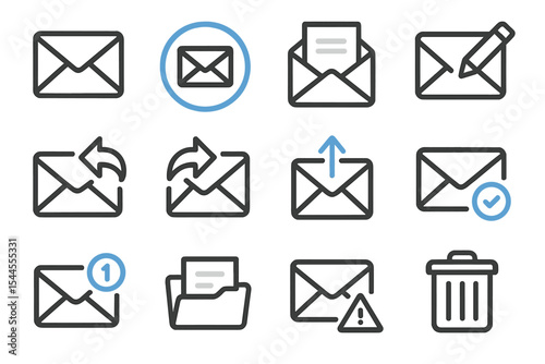 Glowing email icons on dark background with notification and trash symbols